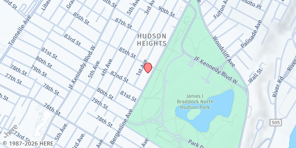 Map showing Fresh by Ujamaa - Rao Public Library [North Bergen] at 84111 Bergenline Ave, North Bergen, NJ