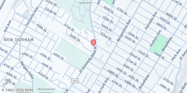 Map showing Gospel Tabernacle Church at 5029 Kennedy Boulevard, North Bergen, NJ