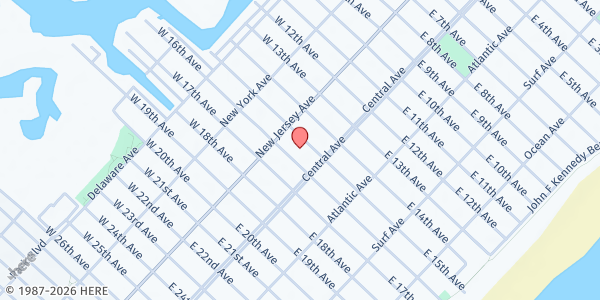 Map showing Lazarus House Emergency Food Pantry at 1500 Central Avenue, North Wildwood, NJ