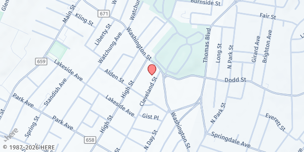 Map showing East Orange Comm. Dev. Corp. at 381 Cleveland St., Orange, NJ