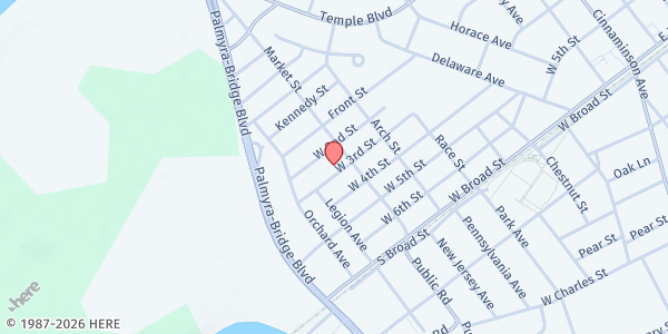Map showing Evergreen Baptist Church at 611 W. 3rd Street, Palmyra, NJ