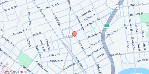 Map showing Seventh Day Adventist Church at 75-79 Hoover Avenue, Passaic, NJ