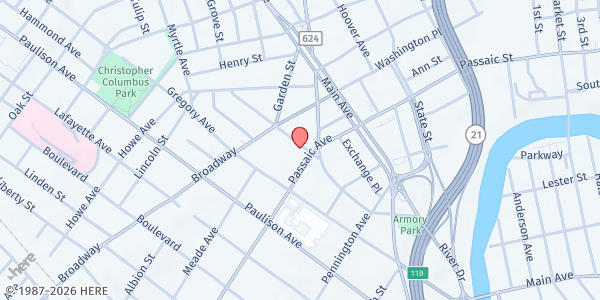 Map showing Spanish Pentecostal Evangelical Church at 15 Grove Street, Passaic, NJ