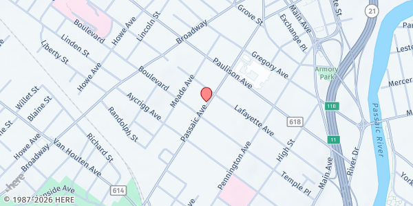 Map showing Trinity Assembly of God (Feed the Need) at 160 Passaic Avenue, PASSAIC, NJ