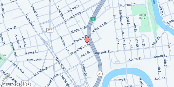 Map showing United Passaic Organization - Main Office at 112 Washington Place, Passaic, NJ