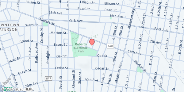 Map showing Bible Way Church Pantry at 20 Southard St, Paterson, NJ