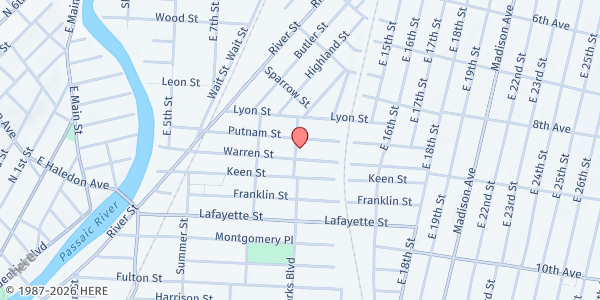 Map showing Love of Jesus Caring Hands CDC - Paterson at 29 Rosa Parks Boulevard, Paterson, NJ