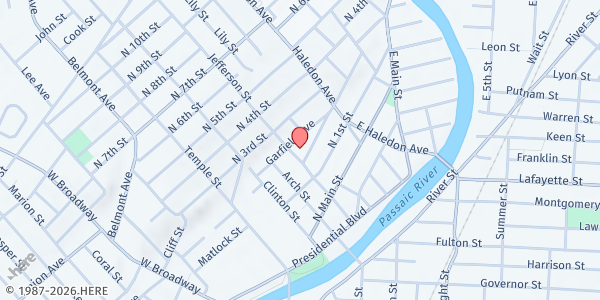 Map showing NORTHSIDE FOOD PANTRY C/O WYC at 90 Jefferson Street, Paterson, NJ