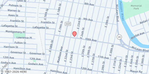 Map showing Paterson Church of God at 351 10th Avenue, Paterson, NJ