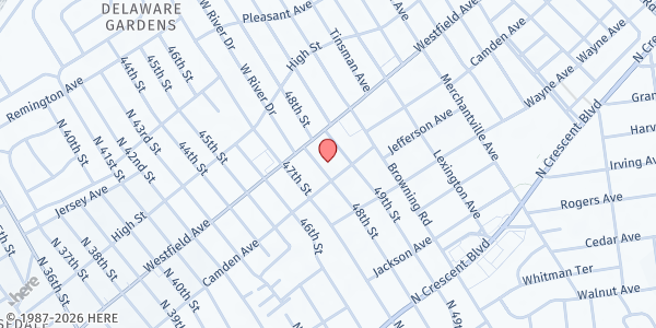 Map showing Mary, Queen of All Saints at 4801 Camden Avenue, Pennsauken Township, NJ