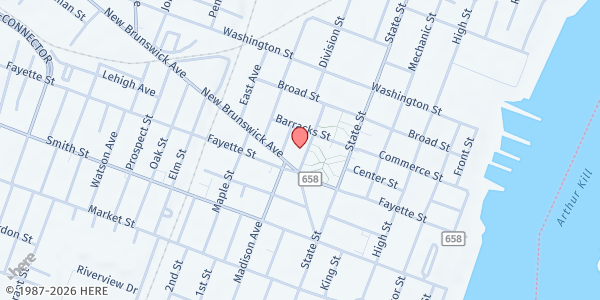 Map showing IGLESIA : UNIENDO MINISTERIOS EL PODER SE DERRAMA at 365 Division St, Perth Amboy, NJ