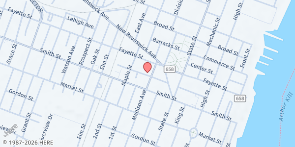 Map showing Love Thy Neighbor (Abundant Life Worship Center) at 200 Jefferson Street, Perth Amboy, NJ