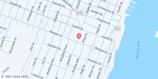 Map showing Seventh Day Adventist Church - Community at 260 State Street, Perth Amboy, NJ