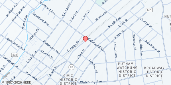 Map showing Church of the Living God Pentecostal Tabernacle, Inc. at 434 E. 4th St., Plainfield, NJ