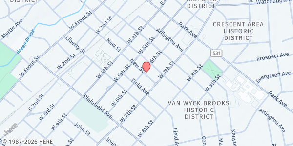 Map showing Community Church of God at 417 W. Sixth St, Plainfield, NJ