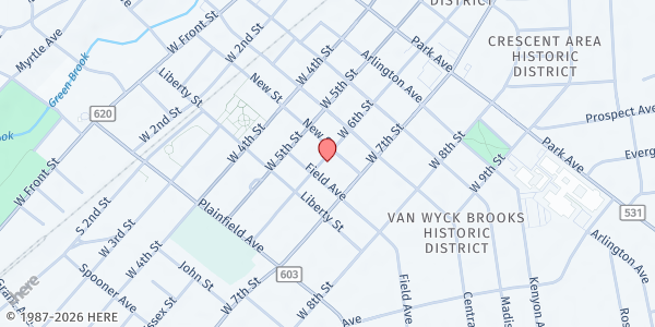 Map showing Community Church of God at 417 West Sixth Street, Plainfield, NJ
