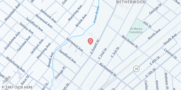 Map showing El Centro Hispano Americano at 525 E. Front Street, Plainfield, NJ