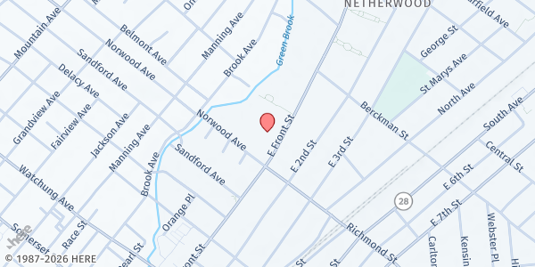 Map showing El Centro Hispanoamericano - United Presbyterian Church of Plainfield at 525 E. Front St., Plainfield, NJ