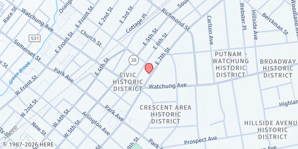 Map showing New Covenant Church of God at 225 East 7th Street, Plainfield, NJ