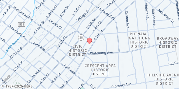 Map showing New Covenant Church of God at 225 East 7th Street, Plainfield, NJ