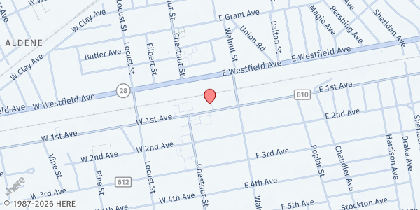Map showing New Destiny Comm. Development at 129 E. 1st Ave., Roselle, NJ
