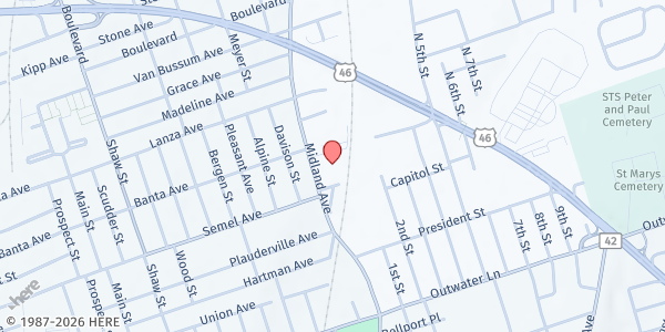 Map showing Center For Food Action at 224 Midland Avenue, Saddle Brook, NJ