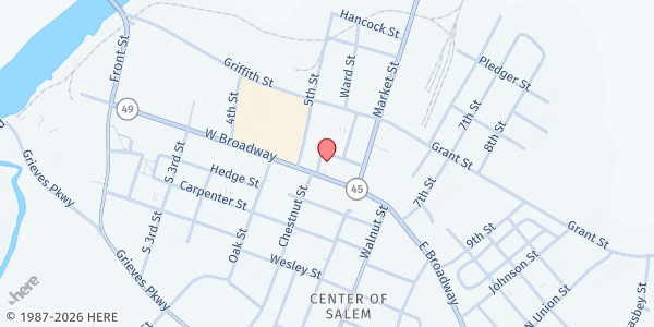 Map showing First Baptist Church of Salem at 130 West Broadway, Salem, NJ