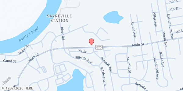Map showing Sayreville Care & Share Food Bank - Senior Center at Senior Center, 423 Main Street, Sayreville, NJ