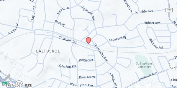 Map showing Social Service Association of Ridgewood at 6 Station Plaza, Short Hills, NJ