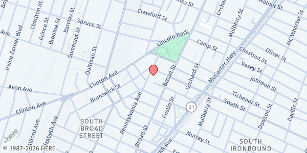 Map showing Link Community Charter School at 23 Pennsylvania Avenue, South Broad Street, NJ