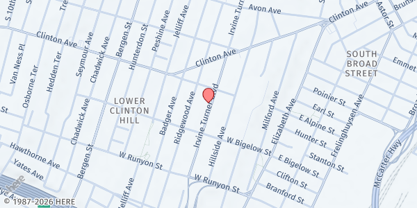 Map showing New Irvine Turner at 430 Irvine Turner Boulevard, South Broad Street, NJ