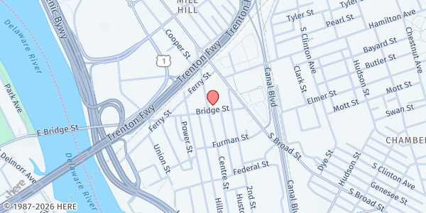 Map showing First Baptist Church at 128 Centre Street, South Trenton, NJ