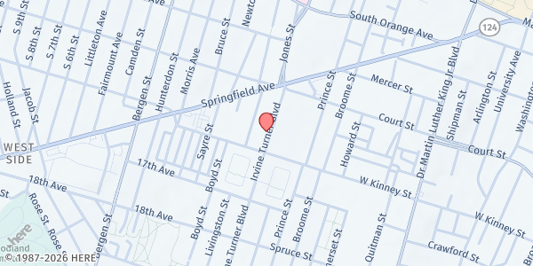 Map showing Emmanuel Church of Christ at 26 Irvine Turner Boulevard, Springfield/Belmont, NJ