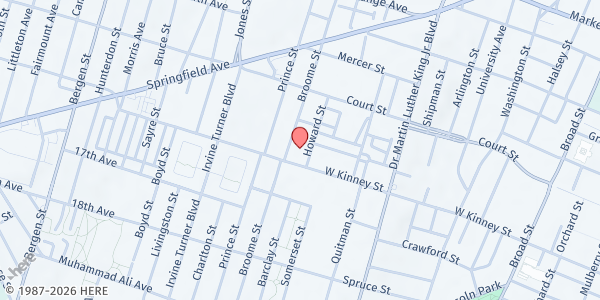 Map showing JFK Recreation Center at 195 West Kinney Street, Springfield/Belmont, NJ