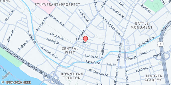 Map showing a.m.e.n Central West Distribution Site at 81 Bellevue Avenue, Trenton, NJ