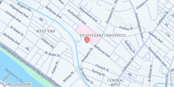 Map showing Arm In Arm - Bellevue Avenue at Across from 433 Bellevue Ave at the Parking Lot, Trenton, NJ
