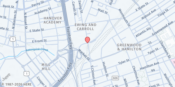 Map showing God's Kitchen @ Trenton Train Station at 73 South Clinton Ave, Trenton, NJ