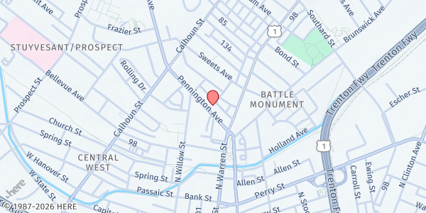 Map showing Greater Zion AME CDC at 42 Pennington Ave, Trenton, NJ