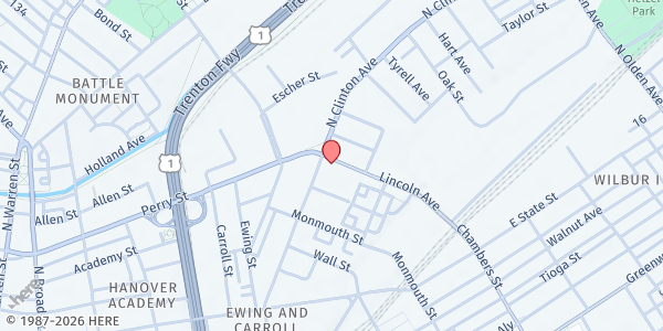 Map showing Jerusalem Baptist Church at 150 N. Clinton Avenue, Trenton, NJ