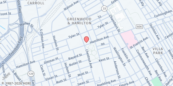 Map showing New Hope Church of God at 400 Hamilton Avenue, Trenton, NJ