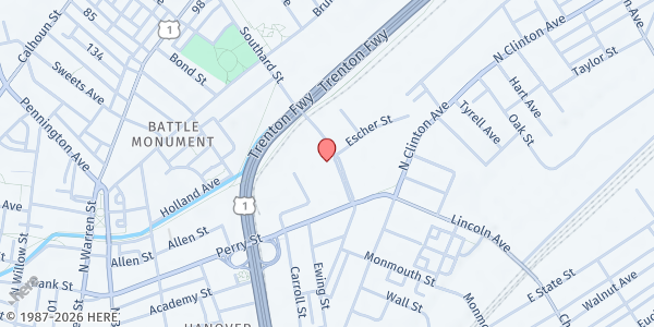 Map showing Princeton Deliverance Center - Ewing and Carroll at 301 Southard Street, Trenton, NJ