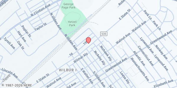 Map showing Rehoboth Pentecostal Church at 1254 East State Street, Trenton, NJ