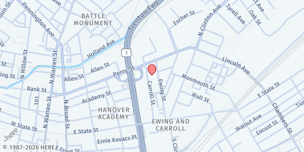 Map showing Rescue Mission of Trenton Food Pantry at 96-100 Carroll Street, Trenton, NJ