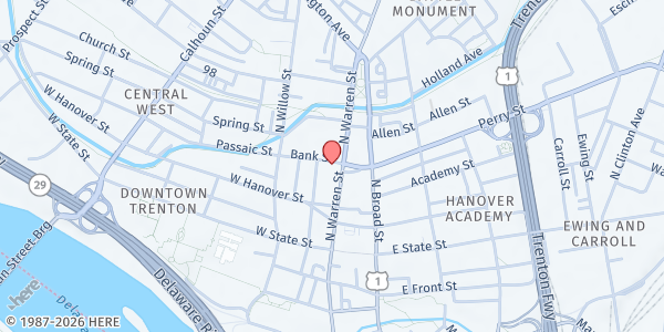 Map showing St. Mary's Cathedral Church at 151 N. Warren Street, Trenton, NJ