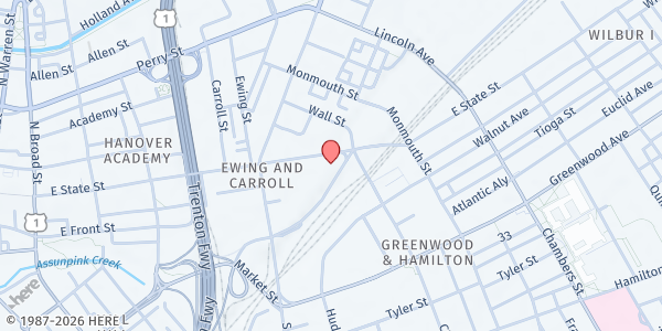 Map showing The Salvation Army of Trenton, Citadel Corps Community Center at 575 East State Street, Trenton, NJ