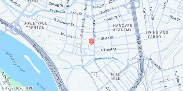 Map showing Turning Point United Methodist Church at 15 S. Broad Street, Trenton, NJ