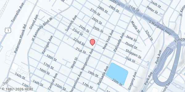 Map showing Catholic Charities Parish Access Center at 2201 Bergenline Avenue, Union City, NJ