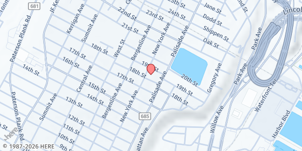 Map showing Emerson Middle School at 318 18th Street, Union City, NJ