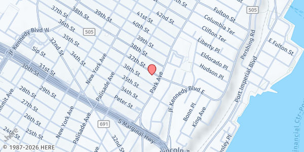 Map showing Palisades Emergency Residence at 111 37th Street, Union City, NJ