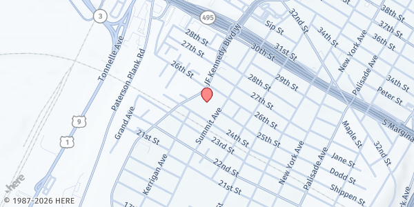 Map showing Union City High School at 2500 John F. Kennedy Boulevard, Union City, NJ